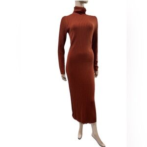 ASOS Brown/orange Ribbed Long Sleeve Sweater Dress
